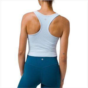 Lululemon Athletica Ebb To Street Racerback Crop ribbed Tank Blue Linen size 10